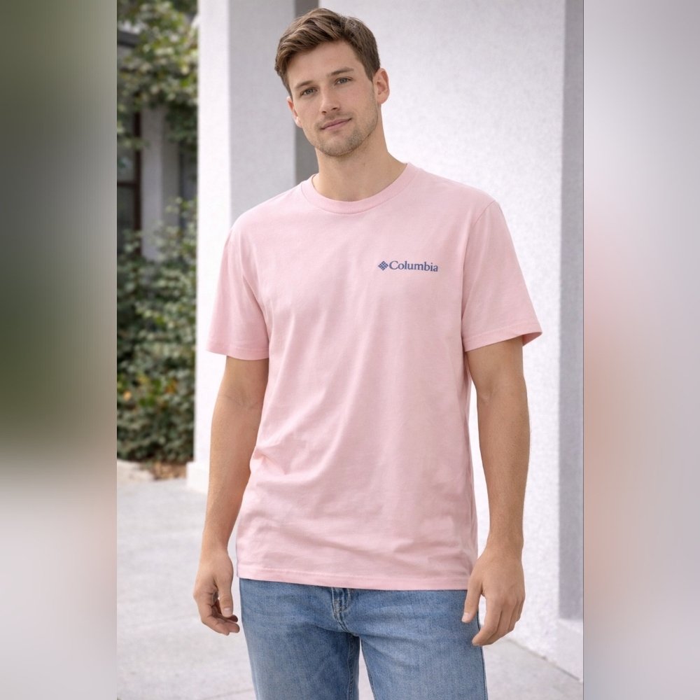 #8 Columbia Men’s PFG Offshore Ale Graphic T-Shirt Pink Short Sleeve Size Large
